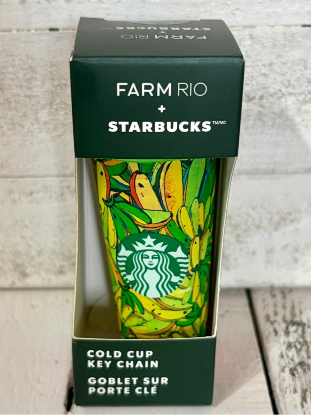 NWT Starbucks x Farm Rio Green & Yellow Banana Print Mini Tumbler Keychain